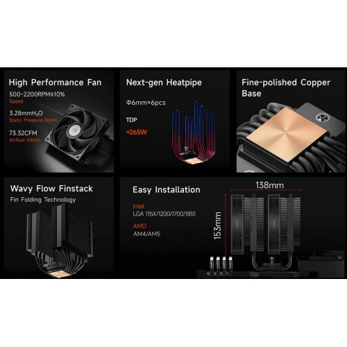 Кулер PCCooler RT620 Black купить в Украине: Киев, Днепр, Харьков, Одесса  | Проверка совместимости, низкая цена, отзывы, характеристики от TELEMART фото