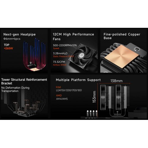 Кулер PCCooler RT620 Pro Black купити в Україні: Київ, Львів, Хмельницький, Тернопіль | Перевірка сумісності, низька ціна, відгуки, характеристики від TELEMART фото