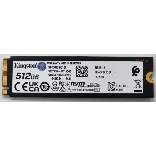 Ssd-диск Kingston KC3000 3D NAND TLC 512GB M.2 (2280 PCI-E) NVMe x4 (SKC3000S/512G) (Восстановлено продавцом, 810991) купить в Украине: Киев, Днепр, Харьков, Одесса  | Проверка совместимости, низкая цена, отзывы, характеристики от TELEMART фото