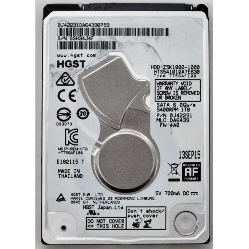Жорсткий диск Hitachi Travelstar Z7K1000 1TB 32MB 5400RPM 2.5" (0J36211/HTS541010A7E630) (Відновлено продавцем, 811181) купити в Україні: Київ, Львів, Хмельницький, Тернопіль | Перевірка сумісності, низька ціна, відгуки, характеристики від TELEMART фото