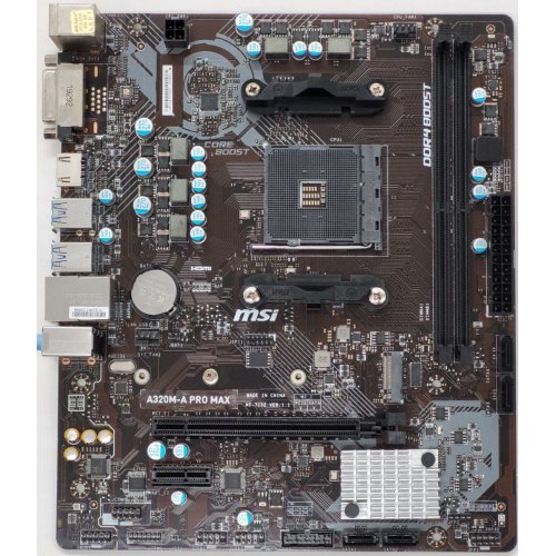Материнская плата MSI A320M-A PRO MAX (sAM4, AMD A320) (Восстановлено продавцом, 811467) купить в Украине: Киев, Днепр, Харьков, Одесса  | Проверка совместимости, низкая цена, отзывы, характеристики от TELEMART фото