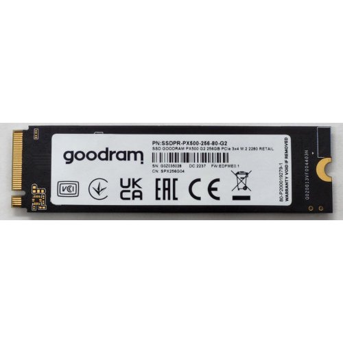 Ssd-диск GoodRAM PX500 Gen.2 3D NAND 256GB M.2 (2280 PCI-E) NVMe x4 (SSDPR-PX500-256-80-G2) (Восстановлено продавцом, 811468) купить в Украине: Киев, Днепр, Харьков, Одесса  | Проверка совместимости, низкая цена, отзывы, характеристики от TELEMART фото