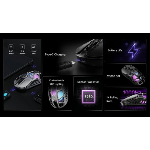 Миша GravaStar Mercury X RGB Wireless (GSX_GRY) Interstellar Silver купити в Україні: Київ, Львів, Хмельницький, Тернопіль | Низька ціна, відгуки, характеристики від TELEMART фото