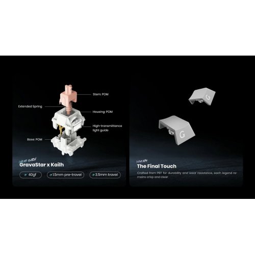 Клавіатура GravaStar Mercury K1 RGB GravaStar x Kailh Cheery Pink Linear Switches Wireless (GSK1_GWHT) White купити в Україні: Київ, Львів, Хмельницький, Тернопіль | Низька ціна, відгуки, характеристики від TELEMART фото