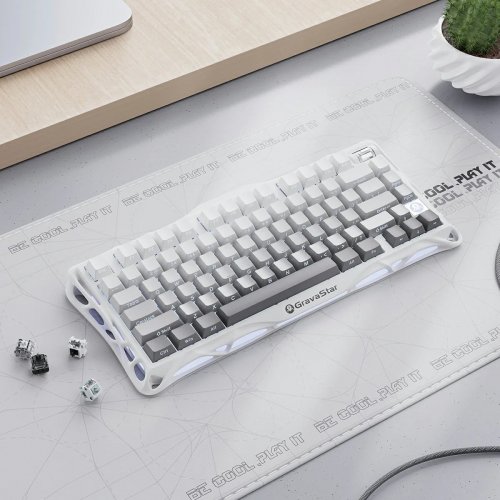 Клавіатура GravaStar Mercury K1 RGB GravaStar x Kailh Cheery Pink Linear Switches Wireless (GSK1_GWHT) White купити в Україні: Київ, Львів, Хмельницький, Тернопіль | Низька ціна, відгуки, характеристики від TELEMART фото