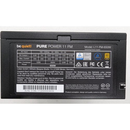 Блок питания Be Quiet! Pure Power 11 FM 650W (BN318) (Восстановлено продавцом, 811663) купить в Украине: Киев, Днепр, Харьков, Одесса  | Проверка совместимости, низкая цена, отзывы, характеристики от TELEMART фото