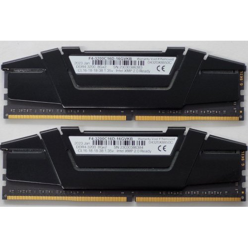 Озу G.Skill DDR4 16GB (2x8GB) 3200Mhz Ripjaws V (F4-3200C16D-16GVKB) (Восстановлено продавцом, 811720) купить в Украине: Киев, Днепр, Харьков, Одесса  | Проверка совместимости, низкая цена, отзывы, характеристики от TELEMART фото