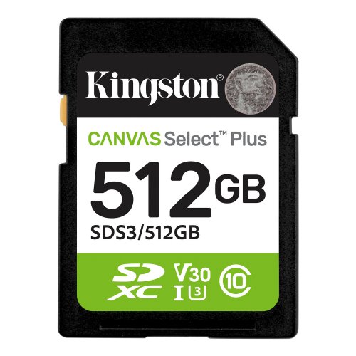 Карта памяти Kingston SDXC Canvas Select Plus G3 512GB Class 10 UHS-I U3 V30 (SDS3/512GB) купить в Украине: Киев, Днепр, Харьков, Одесса  | Низкая цена, отзывы, характеристики от TELEMART фото