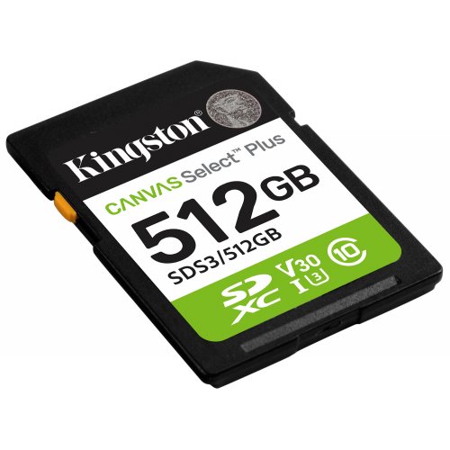 Карта памяти Kingston SDXC Canvas Select Plus G3 512GB Class 10 UHS-I U3 V30 (SDS3/512GB) купить в Украине: Киев, Днепр, Харьков, Одесса  | Низкая цена, отзывы, характеристики от TELEMART фото