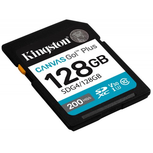 Карта пам'яті Kingston SDXC Canvas Go! Plus G4 128GB Class 10 UHS-I U3 V30 (SDG4/128GB) купити в Україні: Київ, Львів, Хмельницький, Тернопіль | Низька ціна, відгуки, характеристики від TELEMART фото