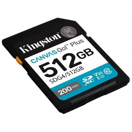 Карта памяти Kingston SDXC Canvas Go! Plus G4 512GB Class 10 UHS-I U3 V30 (SDG4/512GB) купить в Украине: Киев, Днепр, Харьков, Одесса  | Низкая цена, отзывы, характеристики от TELEMART фото