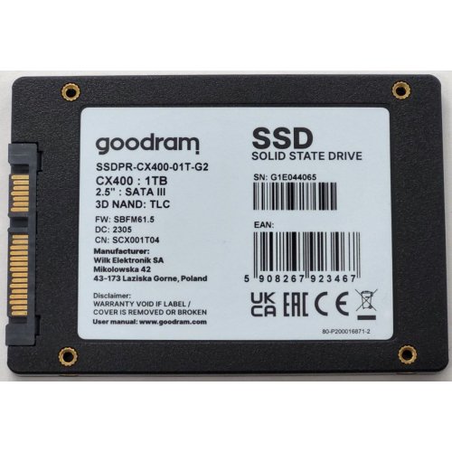 Ssd-диск GoodRAM CX400 gen.2 3D NAND TLC 1TB 2.5" (SSDPR-CX400-01T-G2) (Восстановлено продавцом, 812098) купить в Украине: Киев, Днепр, Харьков, Одесса  | Проверка совместимости, низкая цена, отзывы, характеристики от TELEMART фото