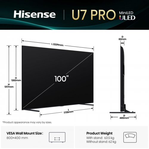 Телевизор Hisense 100" 100U7Q PRO Black купить в Украине: Киев, Днепр, Харьков, Одесса  | Низкая цена, отзывы, характеристики от TELEMART фото