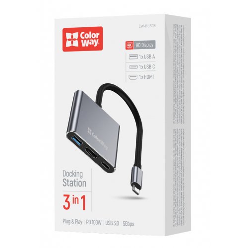 Photo ColorWay USB Type-C 3 in 1 (CW-HUB08) Dark Grey