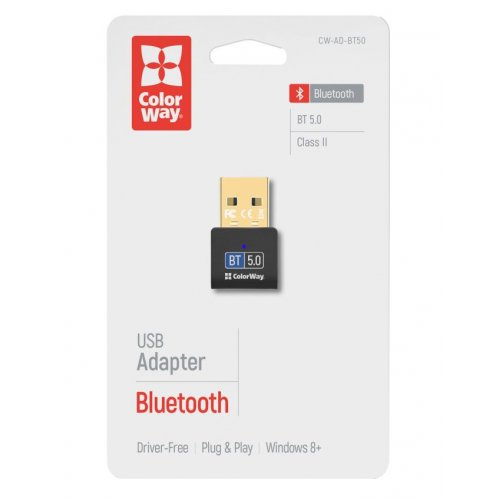 Bluetooth адаптер ColorWay Bluetooth 5.0 (CW-AD-BT50) Black купить в Украине: Киев, Днепр, Харьков, Одесса  | Низкая цена, отзывы, характеристики от TELEMART фото