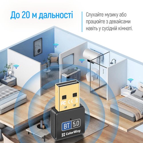 Bluetooth адаптер ColorWay Bluetooth 5.0 (CW-AD-BT50) Black купить в Украине: Киев, Днепр, Харьков, Одесса  | Низкая цена, отзывы, характеристики от TELEMART фото