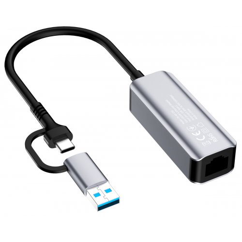 Сетевая карта ColorWay USB-A/USB-С 3.0 to RJ45 Gigabit Ethernet (CW-AD-CRG) Gray купить в Украине: Киев, Днепр, Харьков, Одесса  | Низкая цена, отзывы, характеристики от TELEMART фото
