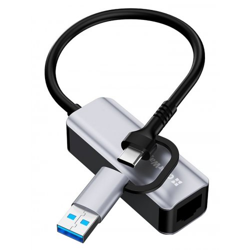 Сетевая карта ColorWay USB-A/USB-С 3.0 to RJ45 Gigabit Ethernet (CW-AD-CRG) Gray купить в Украине: Киев, Днепр, Харьков, Одесса  | Низкая цена, отзывы, характеристики от TELEMART фото