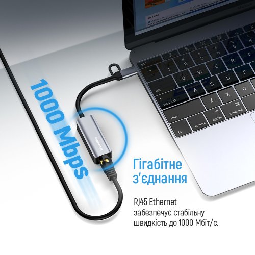 Сетевая карта ColorWay USB-A/USB-С 3.0 to RJ45 Gigabit Ethernet (CW-AD-CRG) Gray купить в Украине: Киев, Днепр, Харьков, Одесса  | Низкая цена, отзывы, характеристики от TELEMART фото