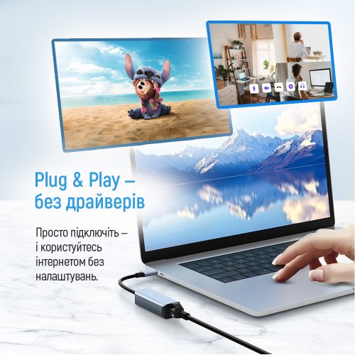Сетевая карта ColorWay USB-A/USB-С 3.0 to RJ45 Gigabit Ethernet (CW-AD-CRG) Gray купить в Украине: Киев, Днепр, Харьков, Одесса  | Низкая цена, отзывы, характеристики от TELEMART фото