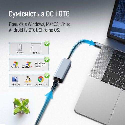 Сетевая карта ColorWay USB-A/USB-С 3.0 to RJ45 Gigabit Ethernet (CW-AD-CRG) Gray купить в Украине: Киев, Днепр, Харьков, Одесса  | Низкая цена, отзывы, характеристики от TELEMART фото
