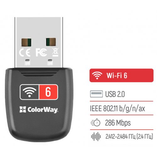 Wi-Fi адаптер ColorWay Wi-Fi 6 (CW-AD-W1) купить в Украине: Киев, Днепр, Харьков, Одесса  | Низкая цена, отзывы, характеристики от TELEMART фото