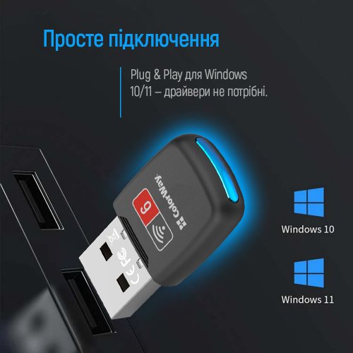 Wi-Fi адаптер ColorWay Wi-Fi 6 (CW-AD-W1) купить в Украине: Киев, Днепр, Харьков, Одесса  | Низкая цена, отзывы, характеристики от TELEMART фото