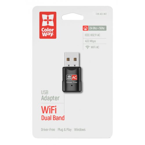 Wi-Fi адаптер ColorWay Wi-Fi Dual Band (CW-AD-W2) купить в Украине: Киев, Днепр, Харьков, Одесса  | Низкая цена, отзывы, характеристики от TELEMART фото