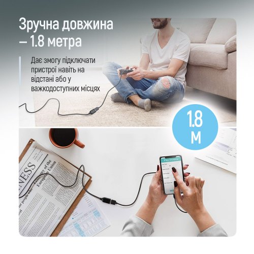 Кабель-подовжувач ColorWay USB 2.0 AM/AF 1.8m (CW-CBUF076-BK) купити в Україні: Київ, Львів, Хмельницький, Тернопіль | Низька ціна, відгуки, характеристики від TELEMART фото