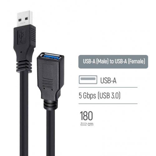 Кабель-удлинитель ColorWay USB 3.0 AM/AF 1.8m (CW-CBUF075-BK) купить в Украине: Киев, Днепр, Харьков, Одесса  | Низкая цена, отзывы, характеристики от TELEMART фото