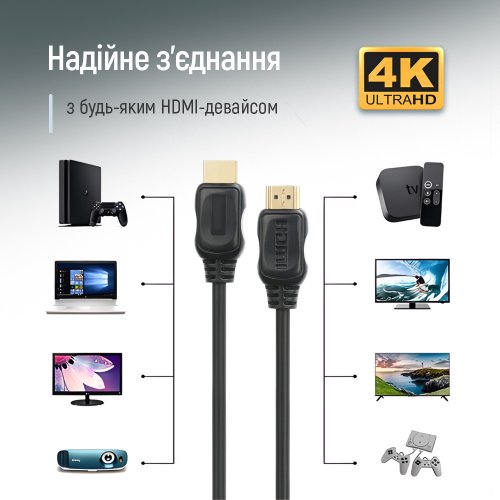 Кабель ColorWay HDMI to HDMI V2.0 4K 1.5m (CW-CBHD078-BK) купить в Украине: Киев, Днепр, Харьков, Одесса  | Низкая цена, отзывы, характеристики от TELEMART фото