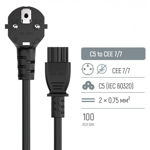 Кабель живлення ColorWay CEE7/7-C5 1m (CW-CBP084-BK) купити в Україні: Київ, Львів, Хмельницький, Тернопіль | Низька ціна, відгуки, характеристики від TELEMART фото