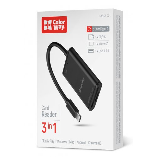Кардридер ColorWay USB Type-C to USB 3.0/SD/MicroSD (CW-CR-02) купить в Украине: Киев, Днепр, Харьков, Одесса  | Низкая цена, отзывы, характеристики от TELEMART фото