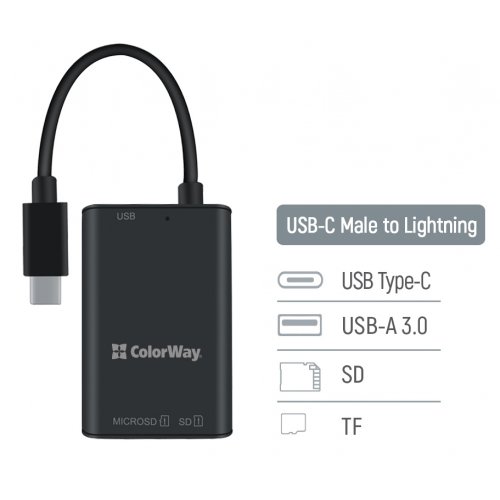 Кардридер ColorWay USB Type-C to USB 3.0/SD/MicroSD (CW-CR-02) купить в Украине: Киев, Днепр, Харьков, Одесса  | Низкая цена, отзывы, характеристики от TELEMART фото