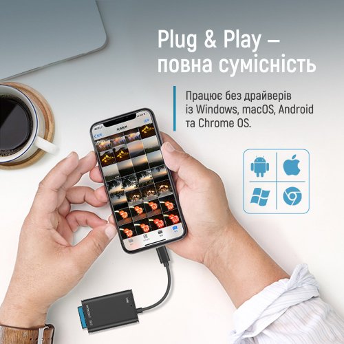 Кардридер ColorWay USB Type-C to USB 3.0/SD/MicroSD (CW-CR-02) купить в Украине: Киев, Днепр, Харьков, Одесса  | Низкая цена, отзывы, характеристики от TELEMART фото