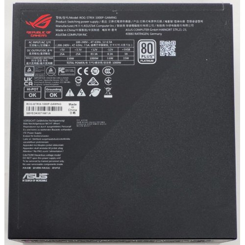 Блок живлення Asus ROG Strix PCIE5 1000W Platinum (90YE00W1-B0NA00) (Відновлено продавцем, 813582) купити в Україні: Київ, Львів, Хмельницький, Тернопіль | Перевірка сумісності, низька ціна, відгуки, характеристики від TELEMART фото