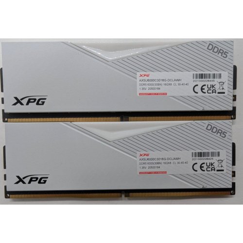 Озп ADATA DDR5 32GB (2x16GB) 6000MHz XPG Lancer White (AX5U6000C3016G-DCLAWH) (Відновлено продавцем, 813625) купити в Україні: Київ, Львів, Хмельницький, Тернопіль | Перевірка сумісності, низька ціна, відгуки, характеристики від TELEMART фото