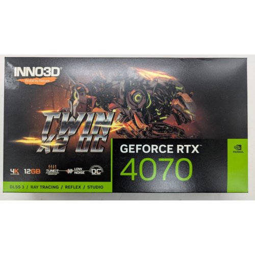 Видеокарта Inno3D GeForce RTX 4070 TWIN X2 OC 12288MB (N40702-126XX-185252N) (Восстановлено продавцом, 813871) купить в Украине: Киев, Днепр, Харьков, Одесса  | Проверка совместимости, низкая цена, отзывы, характеристики от TELEMART фото