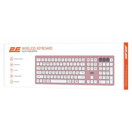 Уценка клавиатура 2E KS270 Wireless (2E-KS270WBPN_UA) Pink/White (Вскрытая упаковка, 813892) купить в Украине: Киев, Днепр, Харьков, Одесса  | Низкая цена, отзывы, характеристики от TELEMART фото