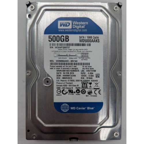 Жесткий диск Western Digital Blue 500GB 16MB 3.5" (WD5000AAKS) (Восстановлено продавцом, 813921) купить в Украине: Киев, Днепр, Харьков, Одесса  | Проверка совместимости, низкая цена, отзывы, характеристики от TELEMART фото
