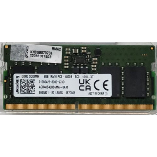 Озу Kingston SODIMM DDR5 8GB 4800MHz (KVR48S40BS6-8) (Восстановлено продавцом, 813943) купить в Украине: Киев, Днепр, Харьков, Одесса  | Проверка совместимости, низкая цена, отзывы, характеристики от TELEMART фото