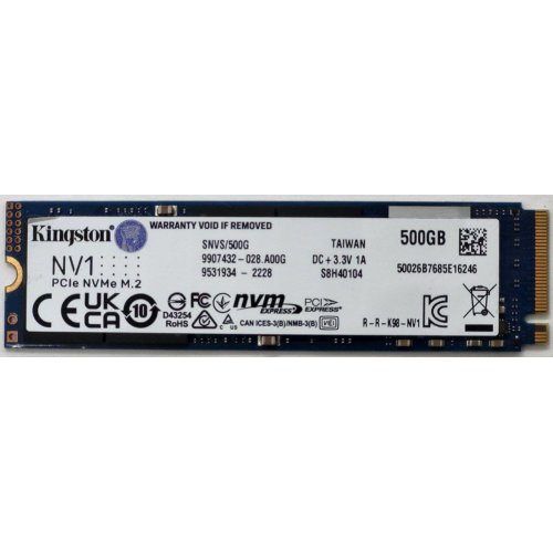 Ssd-диск Kingston NV1 500GB M.2 (2280 PCI-E) NVMe x4 (SNVS/500G) (Восстановлено продавцом, 814222) купить в Украине: Киев, Днепр, Харьков, Одесса  | Проверка совместимости, низкая цена, отзывы, характеристики от TELEMART фото
