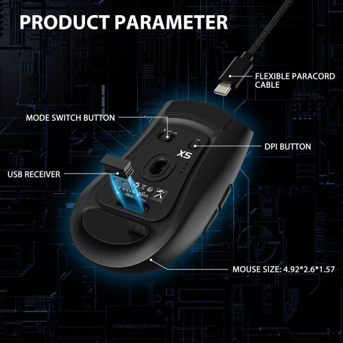 Уценка мышка Attack Shark X5 Wireless (AS-6922456700225-B) Black (Вскрытая упаковка, 814281) купить в Украине: Киев, Днепр, Харьков, Одесса  | Низкая цена, отзывы, характеристики от TELEMART фото