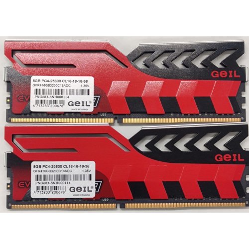 Озу Geil DDR4 16GB (2x8GB) 3200Mhz EVO FORZA Red (GFR416GB3200C16DC) (Восстановлено продавцом, 814645) купить в Украине: Киев, Днепр, Харьков, Одесса  | Проверка совместимости, низкая цена, отзывы, характеристики от TELEMART фото