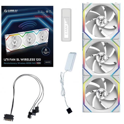 Набор кулеров для корпуса Lian Li Uni Fan SL Wireless 120 Reverse Blade 3 in 1 (G99.12RSL1W3W.00) White купить в Украине: Киев, Днепр, Харьков, Одесса  | Проверка совместимости, низкая цена, отзывы, характеристики от TELEMART фото