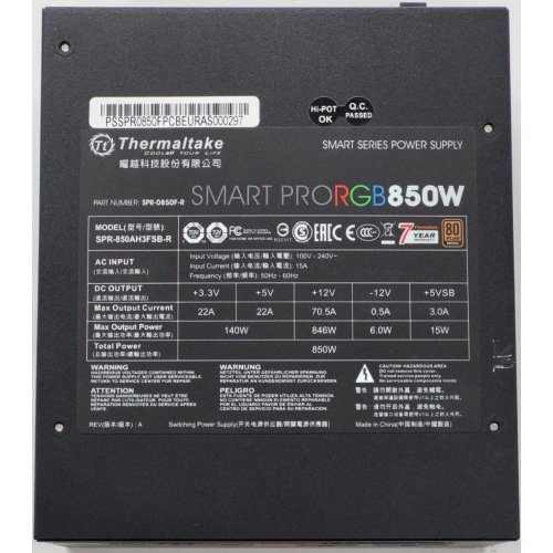 Блок живлення Thermaltake Smart Pro RGB 850W (SPR-0850F-R SR) Seller Recertified (Відновлено продавцем, 815215) купити в Україні: Київ, Львів, Хмельницький, Тернопіль | Перевірка сумісності, низька ціна, відгуки, характеристики від TELEMART фото