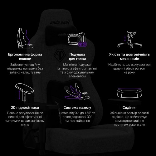 Ігрове крісло Anda Seat Novis Plus XL Fabric (AD23YC-XL-01-G-F-G04) Grey купити в Україні: Київ, Львів, Хмельницький, Тернопіль | Низька ціна, відгуки, характеристики від TELEMART фото