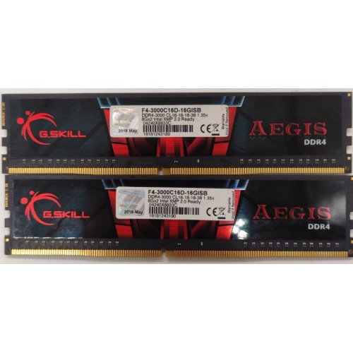 Озу G.Skill DDR4 16GB (2x8GB) 3000Mhz Aegis (F4-3000C16D-16GISB) (Восстановлено продавцом, 815564) купить в Украине: Киев, Днепр, Харьков, Одесса  | Проверка совместимости, низкая цена, отзывы, характеристики от TELEMART фото