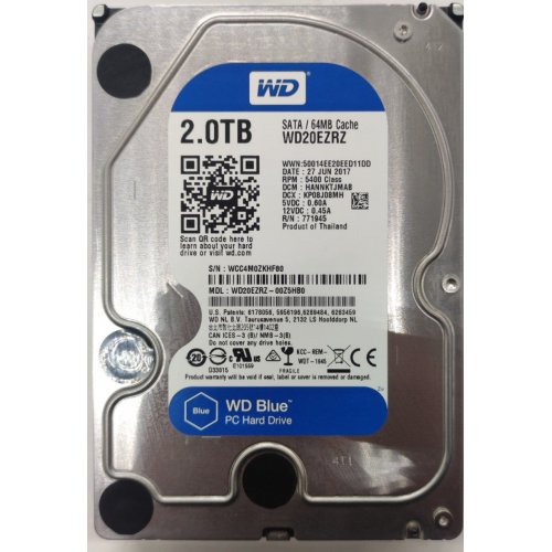 Жесткий диск Western Digital Blue 2TB 64MB 3.5" (WD20EZRZ) (Восстановлено продавцом, 815772) купить в Украине: Киев, Днепр, Харьков, Одесса  | Проверка совместимости, низкая цена, отзывы, характеристики от TELEMART фото