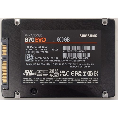 Ssd-диск Samsung 870 EVO V-NAND 500GB 2.5" (MZ-77E500B) (Відновлено продавцем, 815857) купити в Україні: Київ, Львів, Хмельницький, Тернопіль | Перевірка сумісності, низька ціна, відгуки, характеристики від TELEMART фото